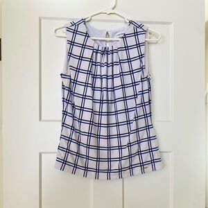 Calvin Klein White and Blue Plaid Sleeveless Top